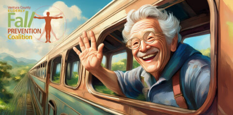 AI-generated photo of an older man waving from a train